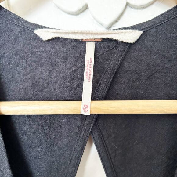 Free People Back Into It Jumpsuit Black Cotton Wide Leg Button Front Size XS - Picture 4 of 7